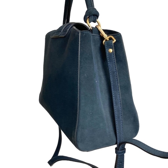 Anthropologie blue suede leather two way tote bag made in Italy - Picture 7 of 13